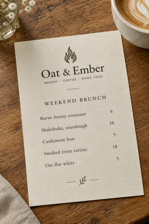 Weekend brunch menu designed for a bakery
