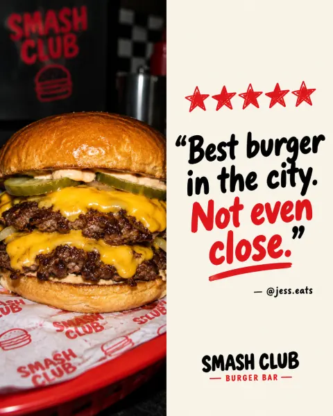 Customer-love post designed for a burger bar