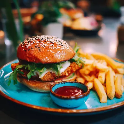 Burger photographed in the Bright casual template