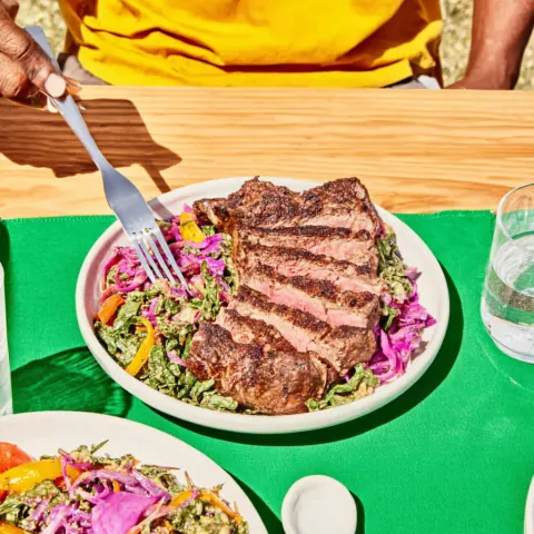 Steak salad styled for a feed post
